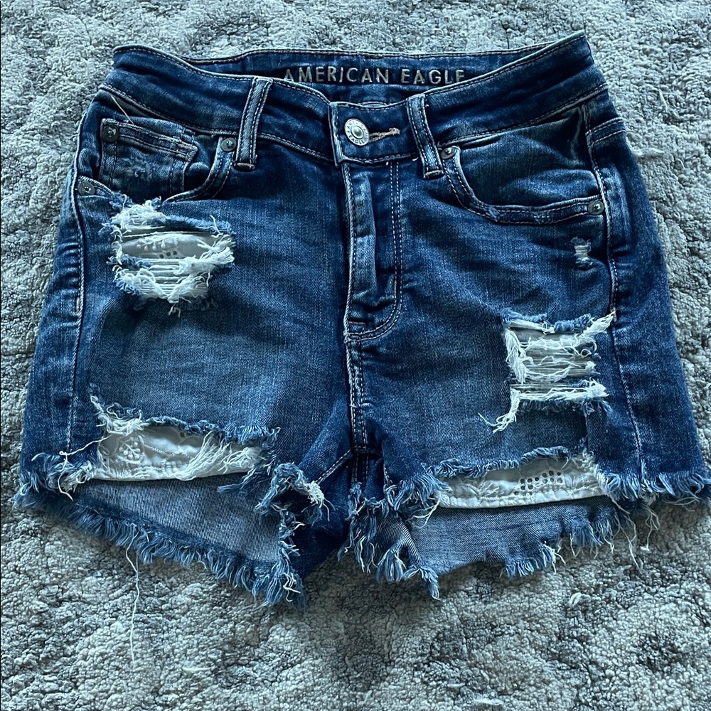 American Eagle Outfitters Ripped Dark Blue Jean Shorts